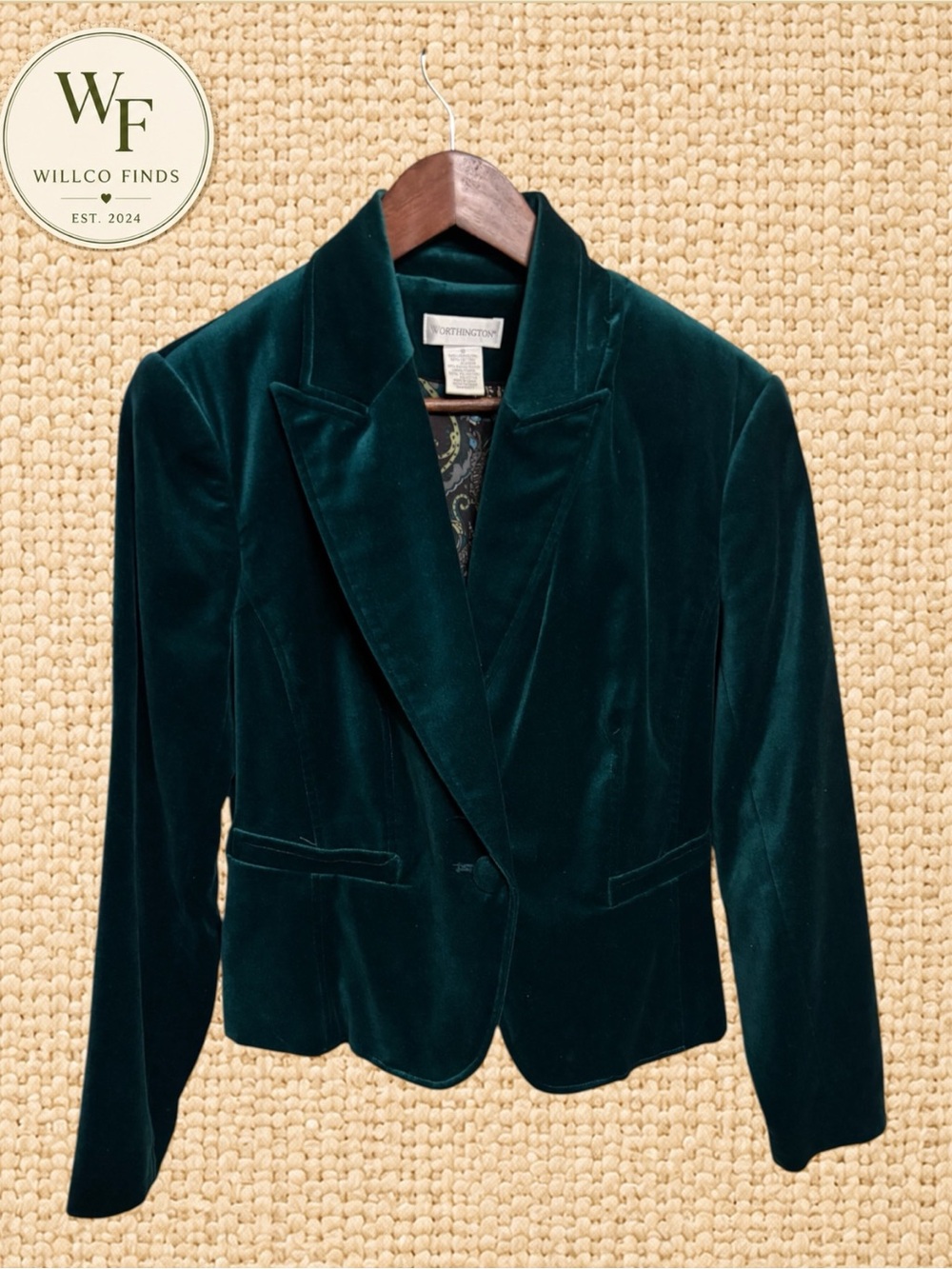 Worthington Women’s Size 10 Emerald Green Velvet Blazer Jacket Holiday Party